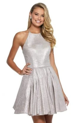 Sherri Hill - 52970 Short High Halter Neckline Glitter A Line Dress