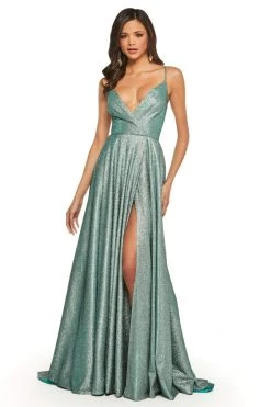 Sherri Hill - 52977 Long Surplice V-Neck High Slit Dress