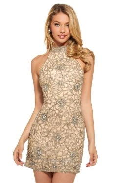 Sherri Hill - 53017 Fully Beaded High Halter Short Sheath Dress