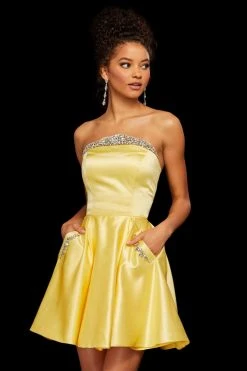 Sherri Hill - 53068 Short Beaded Strapless Satin A-line Dress 8 Sherri Hill - 53068 Short Beaded Strapless Satin A-line Dress