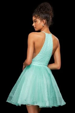 Sherri Hill - 53075 Short Illusion Inset Halter Lace Dress 8 Sherri Hill - 53075 Short Illusion Inset Halter Lace Dress