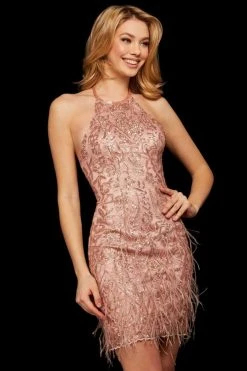 Sherri Hill - 53096 Sequined And Feathered Short Dress