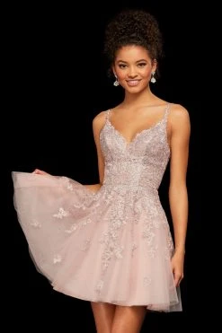 Sherri Hill - 53098 Trailing Lace Appliqued Short A Line Dress