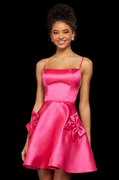 Sherri Hill - 53105 Straight Across Neck Satin Short A-line Dress