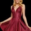 Sherri Hill - 53106 Short Deep V-neck Glitter Fabric A-line Dress