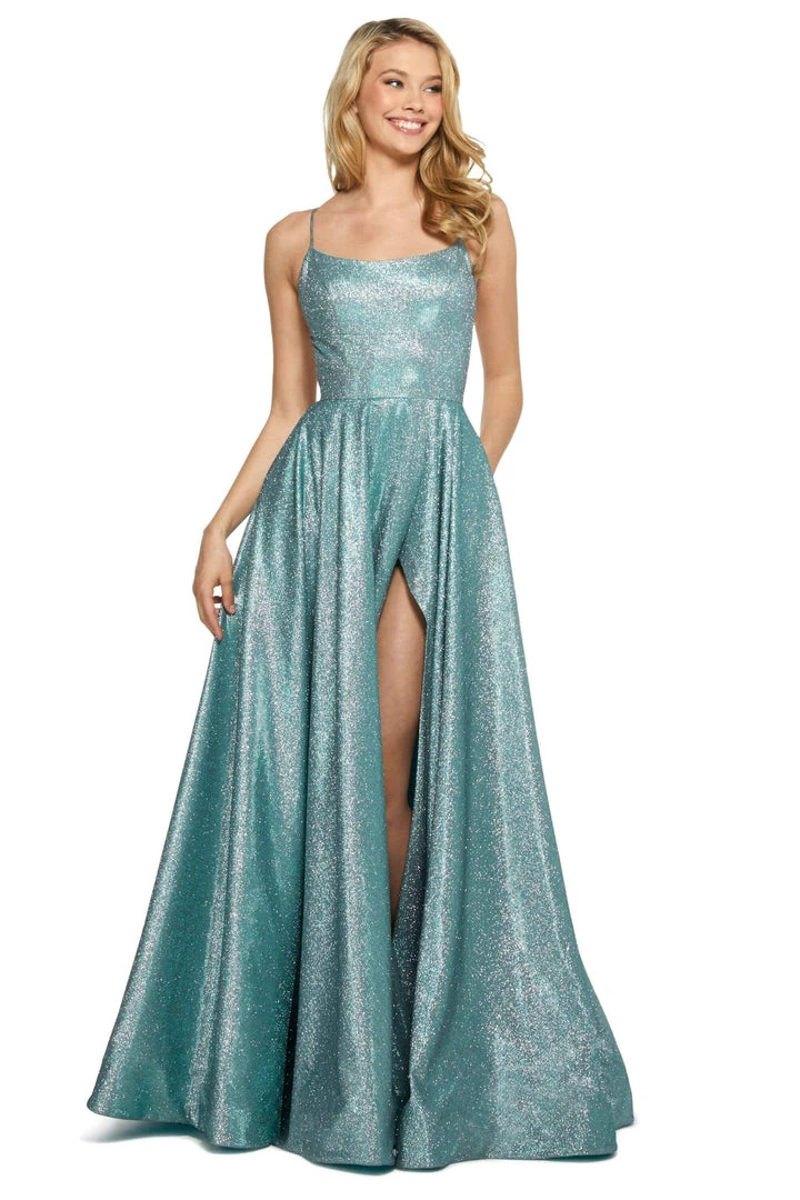 Sherri Hill - 53118 Glittery Scoop Long Dress With Slit 5 Sherri Hill - 53118 Glittery Scoop Long Dress With Slit