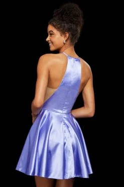 Sherri Hill - 53127 Halter Neck Racerback Satin Short Dress