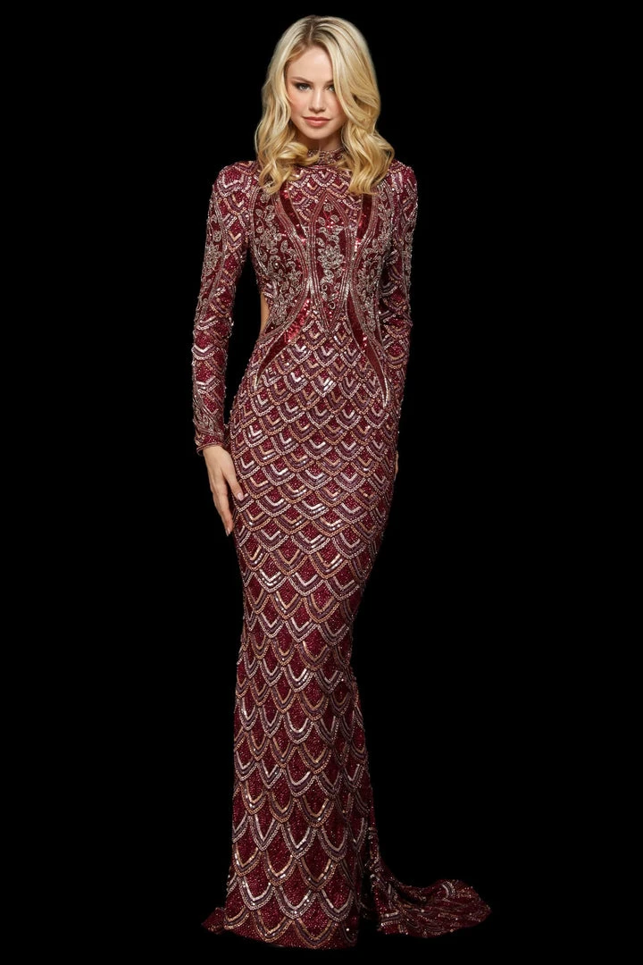 Sherri Hill - 53133 Two Tone Beaded Long Sleeve Sheath Dress 3 Sherri Hill - 53133 Two Tone Beaded Long Sleeve Sheath Dress