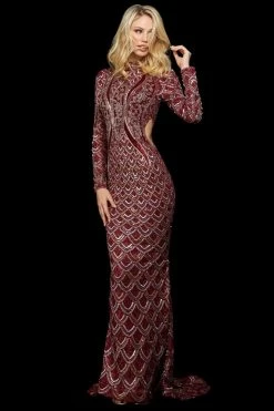 Sherri Hill - 53133 Two Tone Beaded Long Sleeve Sheath Dress 10 Sherri Hill - 53133 Two Tone Beaded Long Sleeve Sheath Dress