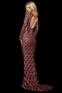 Sherri Hill - 53133 Two Tone Beaded Long Sleeve Sheath Dress 9 Sherri Hill - 53133 Two Tone Beaded Long Sleeve Sheath Dress