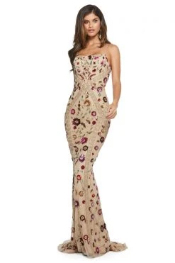 Sherri Hill - 53134 Beaded Lace Long Dress With Train
