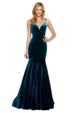 Sherri Hill - 53137 Deep V-neck Velvet Mermaid Dress With Train 11 Sherri Hill - 53137 Deep V-neck Velvet Mermaid Dress With Train