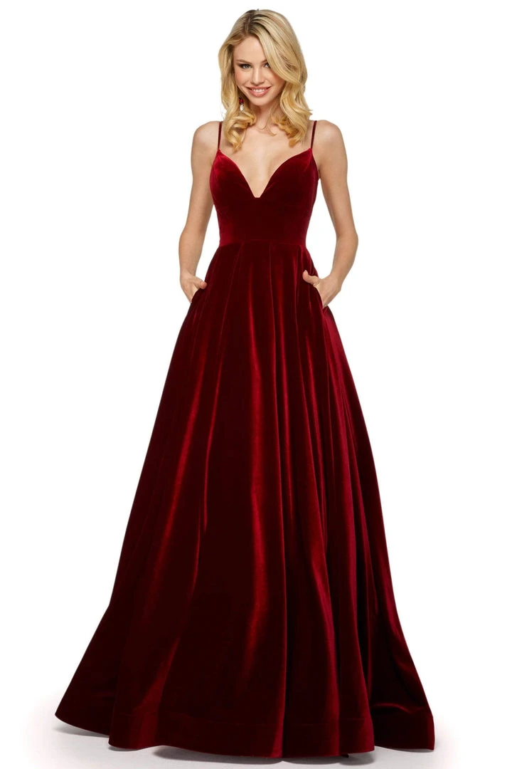 Sherri Hill - 53138 Sleeveless Deep V-neck Velvet A-line Dress 3 Sherri Hill - 53138 Sleeveless Deep V-neck Velvet A-line Dress