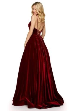 Sherri Hill - 53138 Sleeveless Deep V-neck Velvet A-line Dress 6 Sherri Hill - 53138 Sleeveless Deep V-neck Velvet A-line Dress