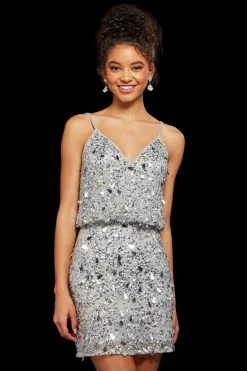Sherri Hill - 53148 Sequined Blouson Bodice Short Dress 16 Sherri Hill - 53148 Sequined Blouson Bodice Short Dress