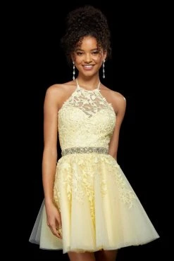 Sherri Hill - 53153 Embroidered Halter Neck Short A-line Dress