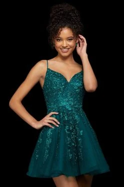 Sherri Hill - 53157 Lace Appliqued V-Neck A-Line Short Dress