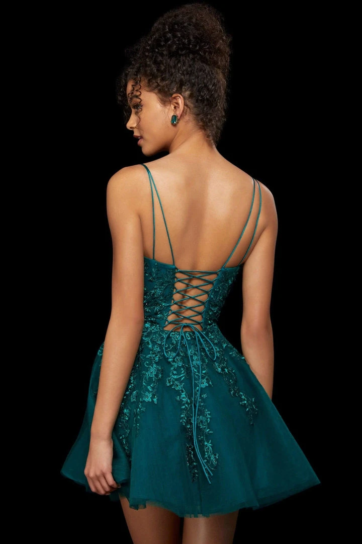 Sherri Hill - 53157 Lace Appliqued V-Neck A-Line Short Dress 4 Sherri Hill - 53157 Lace Appliqued V-Neck A-Line Short Dress