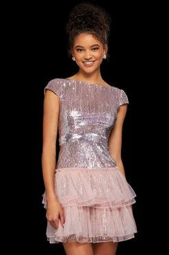 Sherri Hill - 53170 Beaded Tiered Bateau Short Dress