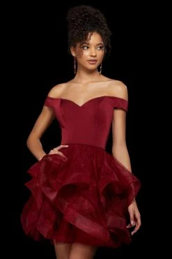 Sherri Hill - 53180 Short Off Shoulder Tiered Skirt Dress