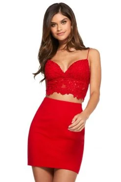 Sherri Hill - 53193 Two Piece V-Neck Sheath Short Dress