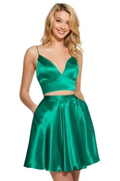 Sherri Hill - 53202 Two Piece Deep V-neck Satin A-line Dress