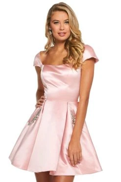 Sherri Hill - 53211 Cap Sleeve Jeweled Short Satin Dress 10 Sherri Hill - 53211 Cap Sleeve Jeweled Short Satin Dress