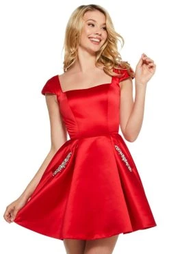 Sherri Hill - 53211 Cap Sleeve Jeweled Short Satin Dress 9 Sherri Hill - 53211 Cap Sleeve Jeweled Short Satin Dress