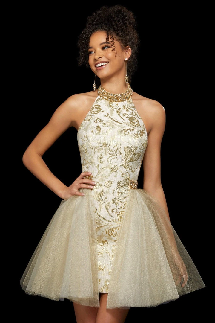 Sherri Hill - 53254 Short Beaded Jacquard Tulle A-line Dress 3 Sherri Hill - 53254 Short Beaded Jacquard Tulle A-line Dress