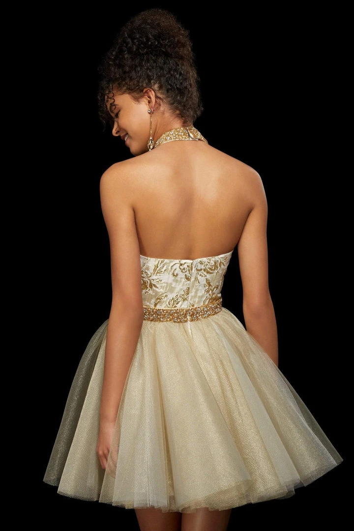 Sherri Hill - 53254 Short Beaded Jacquard Tulle A-line Dress 4 Sherri Hill - 53254 Short Beaded Jacquard Tulle A-line Dress