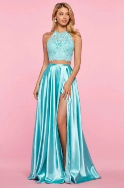 Sherri Hill - 53268 Two Piece Lace Halter Satin A-Line Dress