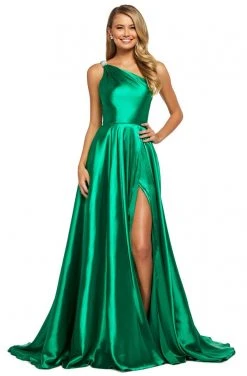 Sherri Hill - 53295 Embellished Single Shoulder Satin A-line Dress