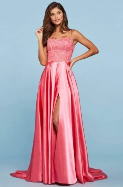 Sherri Hill - 53300 Embroidered Straight Neck A-line Gown 14 Sherri Hill - 53300 Embroidered Straight Neck A-line Gown
