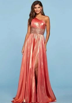 Sherri Hill - 53304 Beaded Asymmetric A-line Gown With Slit