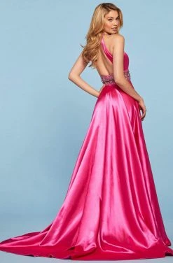 Sherri Hill - 53306 Beaded Halter Neck Satin A-line Dress