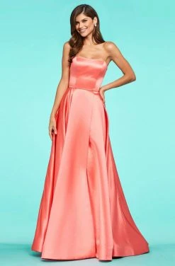 Sherri Hill - 53307 High Slit Strapless Satin A-Line Dress