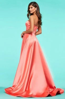 Sherri Hill - 53307 High Slit Strapless Satin A-Line Dress