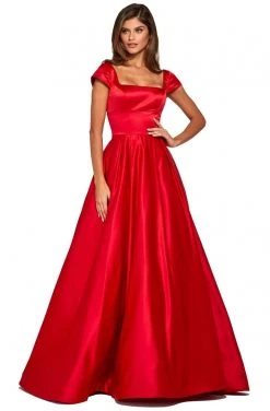 Sherri Hill - 53314 Square Neck Mikado Pleated A-Line Dress