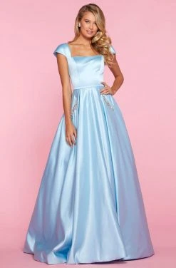 Sherri Hill - 53315 Square Neck Crisscross Back Cap Sleeve Satin Dress