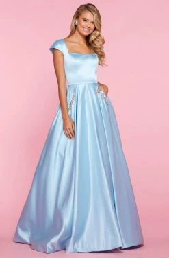 Sherri Hill - 53315 Square Neck Crisscross Back Cap Sleeve Satin Dress