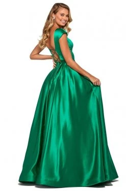 Sherri Hill - 53315 Square Neck Crisscross Back Cap Sleeve Satin Dress