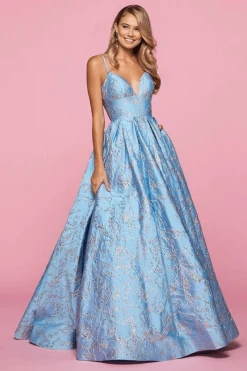 Sherri Hill - 53328 Deep V-Neck Brocade Ballgown