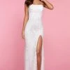 Sherri Hill - 53345 High Slit Straight Neck Lace Dress