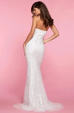 Sherri Hill - 53345 High Slit Straight Neck Lace Dress