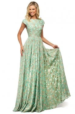 Sherri Hill - 53348 Bateau Metallic Applique A-Line Dress