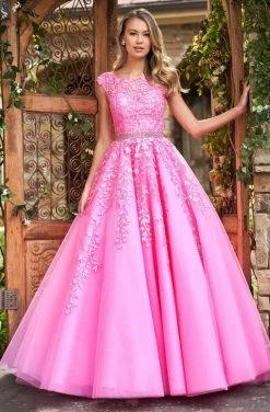 Sherri Hill - 53356 High Neckline Floral Applique A-Line Dress