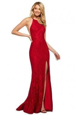 Sherri Hill - 53361 High Halter Neckline Lace Slit Dress