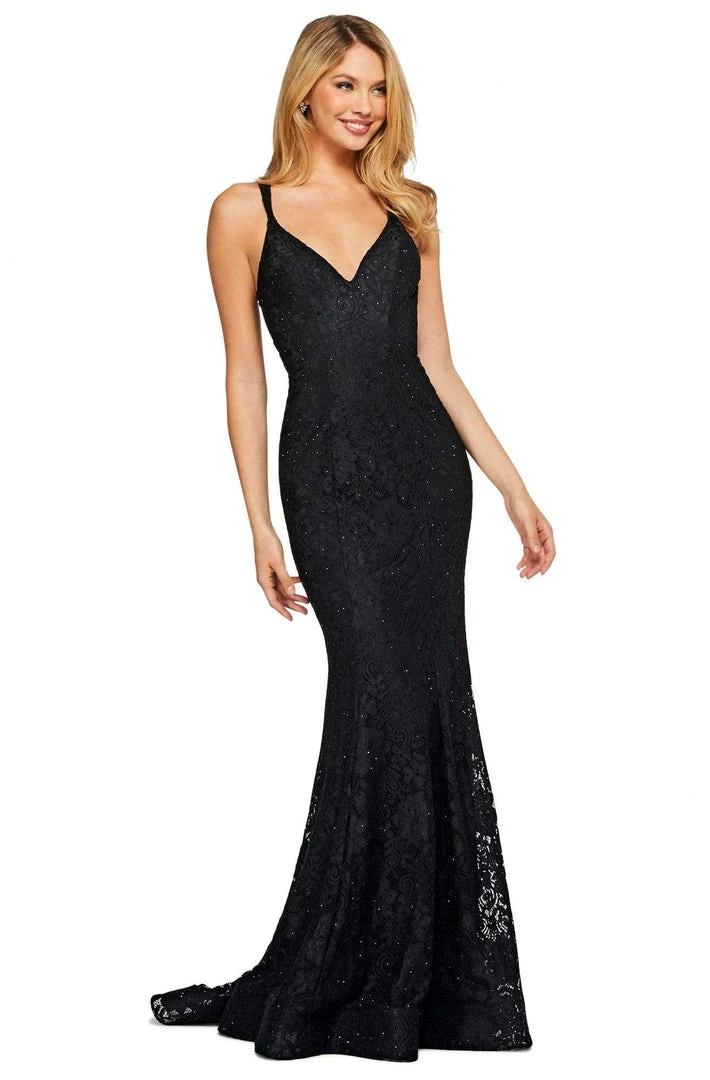 Sherri Hill - 53363 Crisscross Back V-Neck Lace Mermaid Dress 3 Sherri Hill - 53363 Crisscross Back V-Neck Lace Mermaid Dress