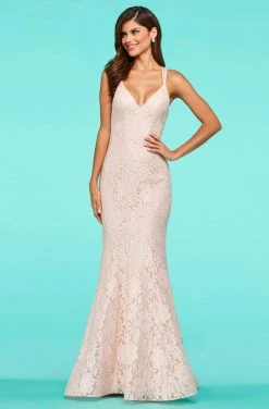Sherri Hill - 53363 Crisscross Back V-Neck Lace Mermaid Dress 12 Sherri Hill - 53363 Crisscross Back V-Neck Lace Mermaid Dress