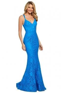 Sherri Hill - 53363 Crisscross Back V-Neck Lace Mermaid Dress 10 Sherri Hill - 53363 Crisscross Back V-Neck Lace Mermaid Dress